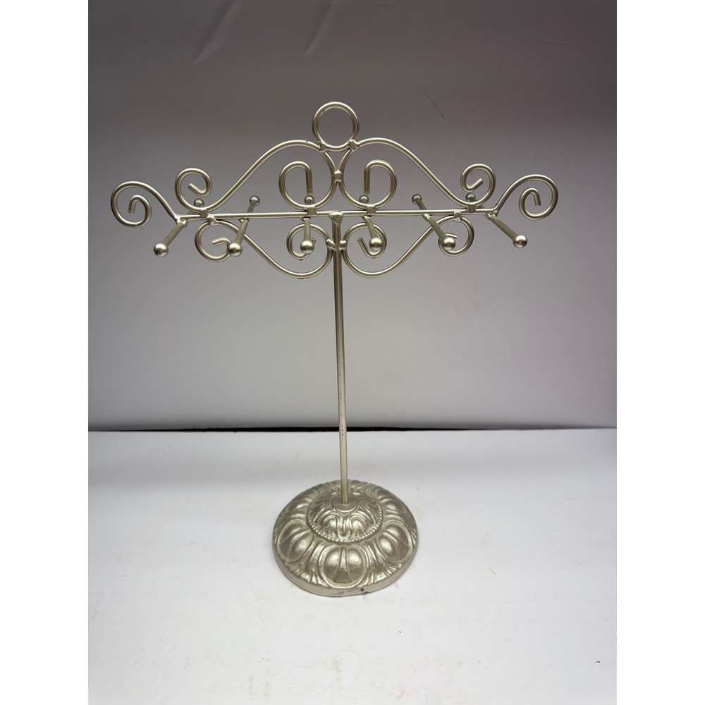 Vintage Style Metal Jewelry Stand Scrollwork Necklace Bracelet Organizer Gold